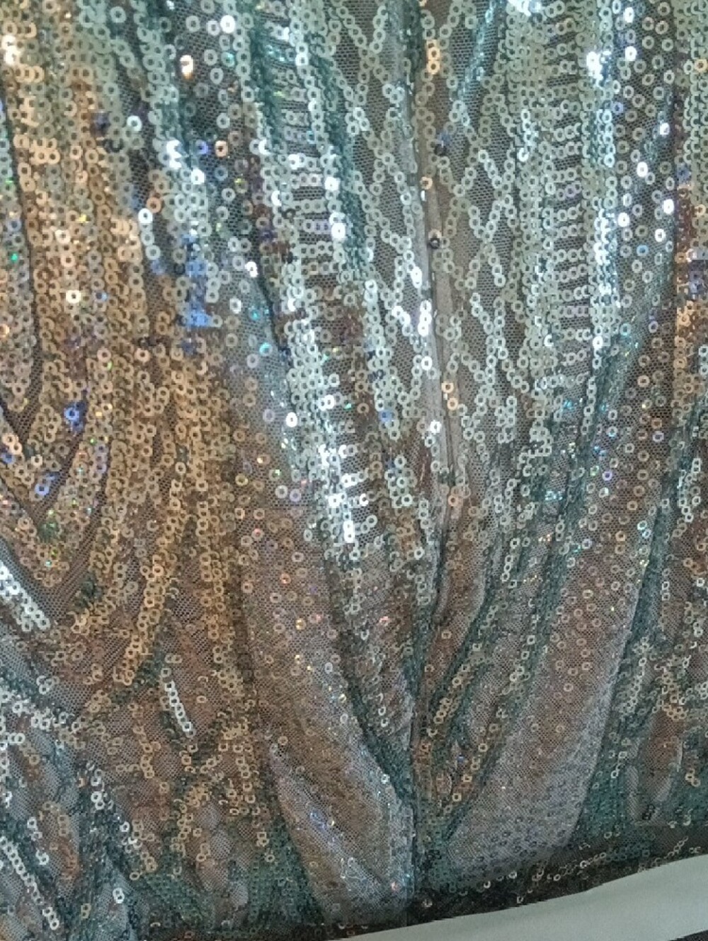 Sparkling Light Turqoise Beaded Evening Gown with Sash Size 12 - Picture 11 of 14